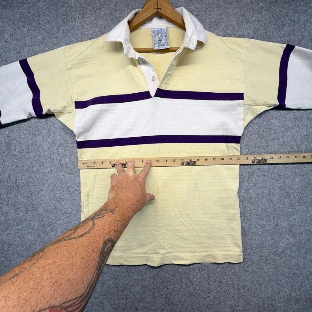 Vintage Lands End Rugby Shirt Mens L Striped Cotton Long Sleeve Polo Made In USA